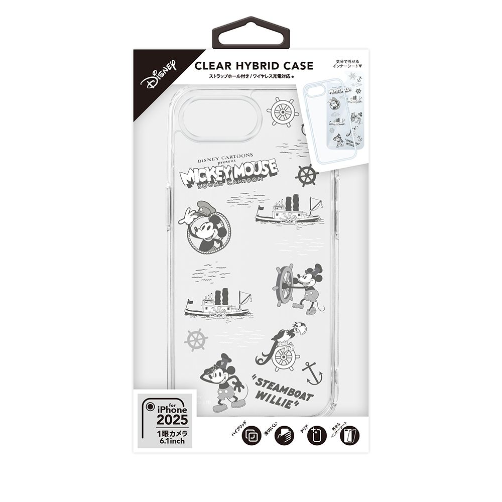 ミッキーマウス iPhone16e クリアハイブリッドケース