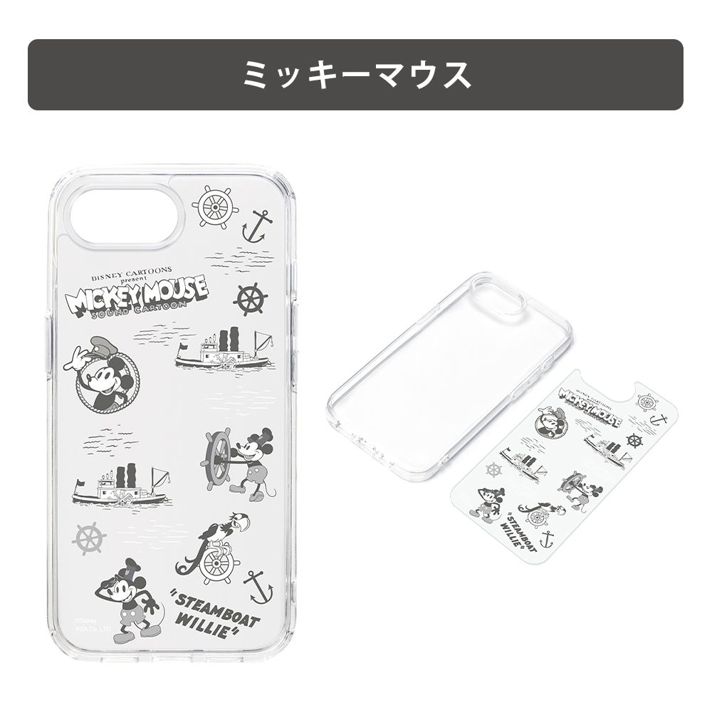 ミッキーマウス iPhone16e クリアハイブリッドケース