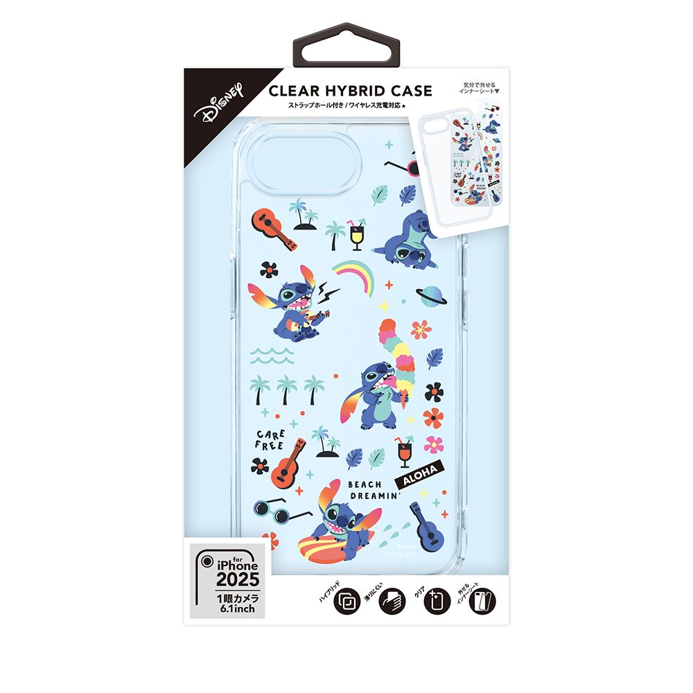 スティッチ iPhone16e クリアハイブリッドケース