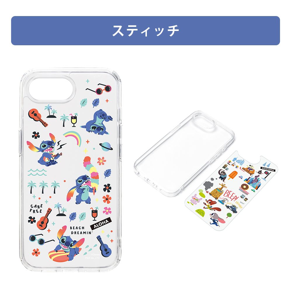 スティッチ iPhone16e クリアハイブリッドケース