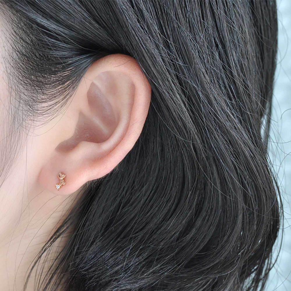 【送料無料】ミッキーマウス 10金ピンクゴールド ダイヤモンド プチ ピアス