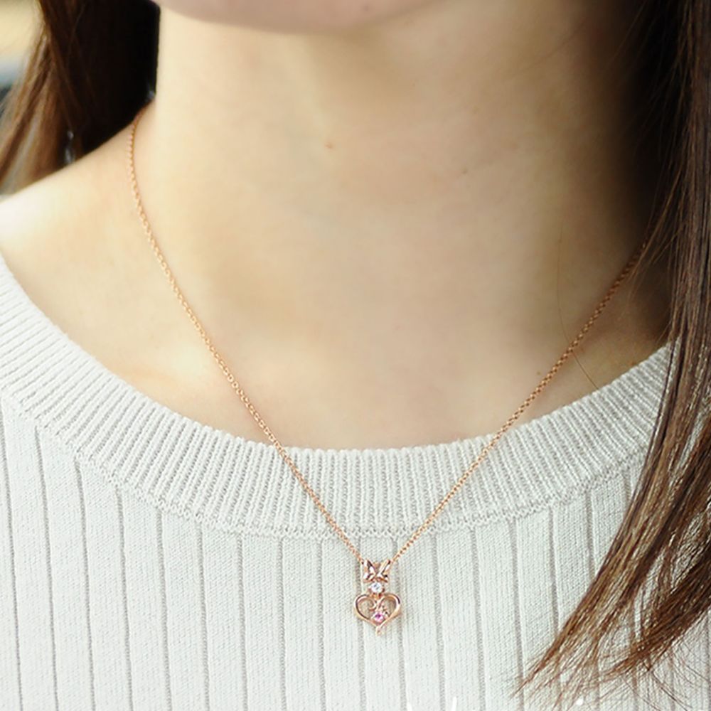 【送料無料】ミニーマウス シルバー リボン ハート ネックレス