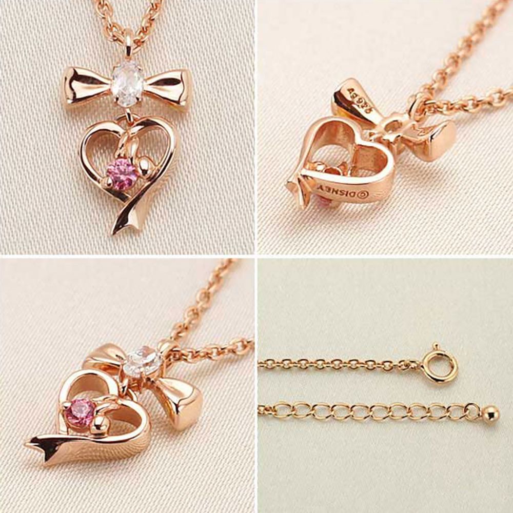 【送料無料】ミニーマウス シルバー リボン ハート ネックレス