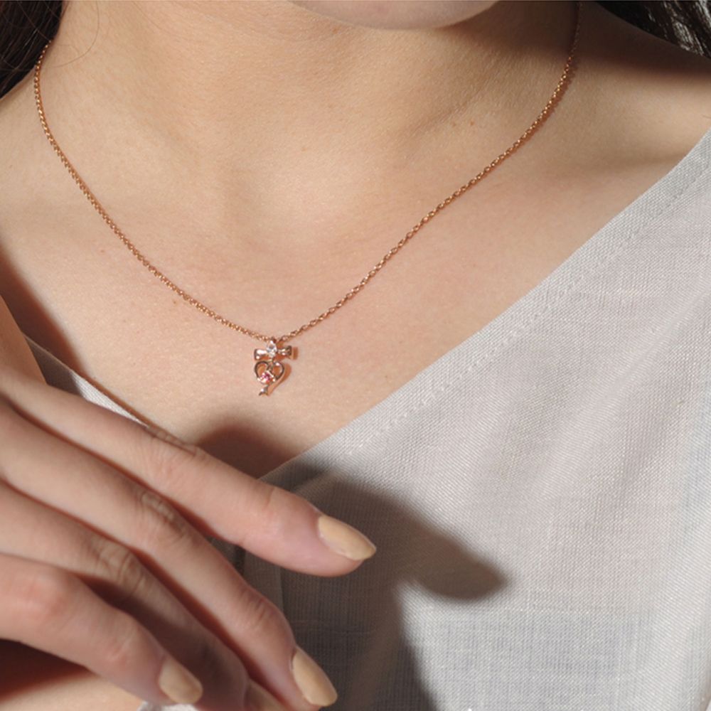 【送料無料】ミニーマウス シルバー リボン ハート ネックレス