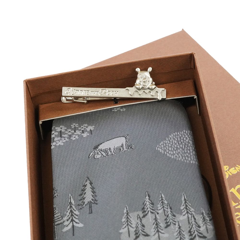 DISNEY／ネクタイ＆タイバー BOXセット　(くまのプーさん　ワンポイント柄&times;ひょっこりタイバー）DNDW1431グレー & Wa-11