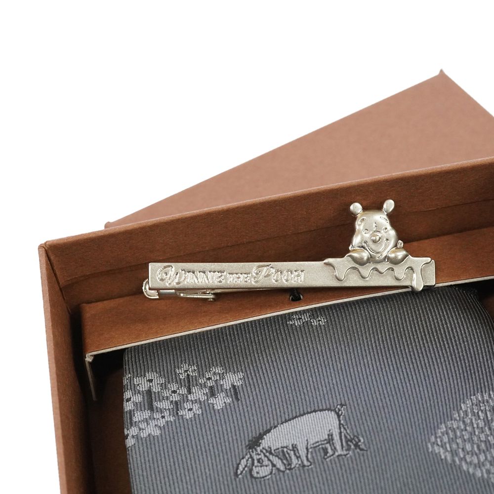 DISNEY／ネクタイ＆タイバー BOXセット　(くまのプーさん　ワンポイント柄&times;ひょっこりタイバー）DNDW1431グレー & Wa-11