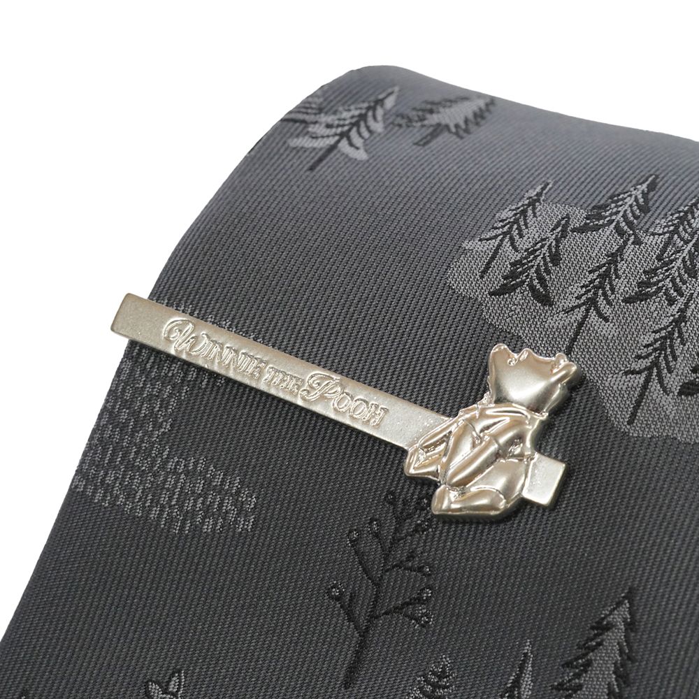 DISNEY／ネクタイ＆タイバー BOXセット　(くまのプーさん　ワンポイント柄&times;お座りタイバー）DNDW1431グレー & Wa-12