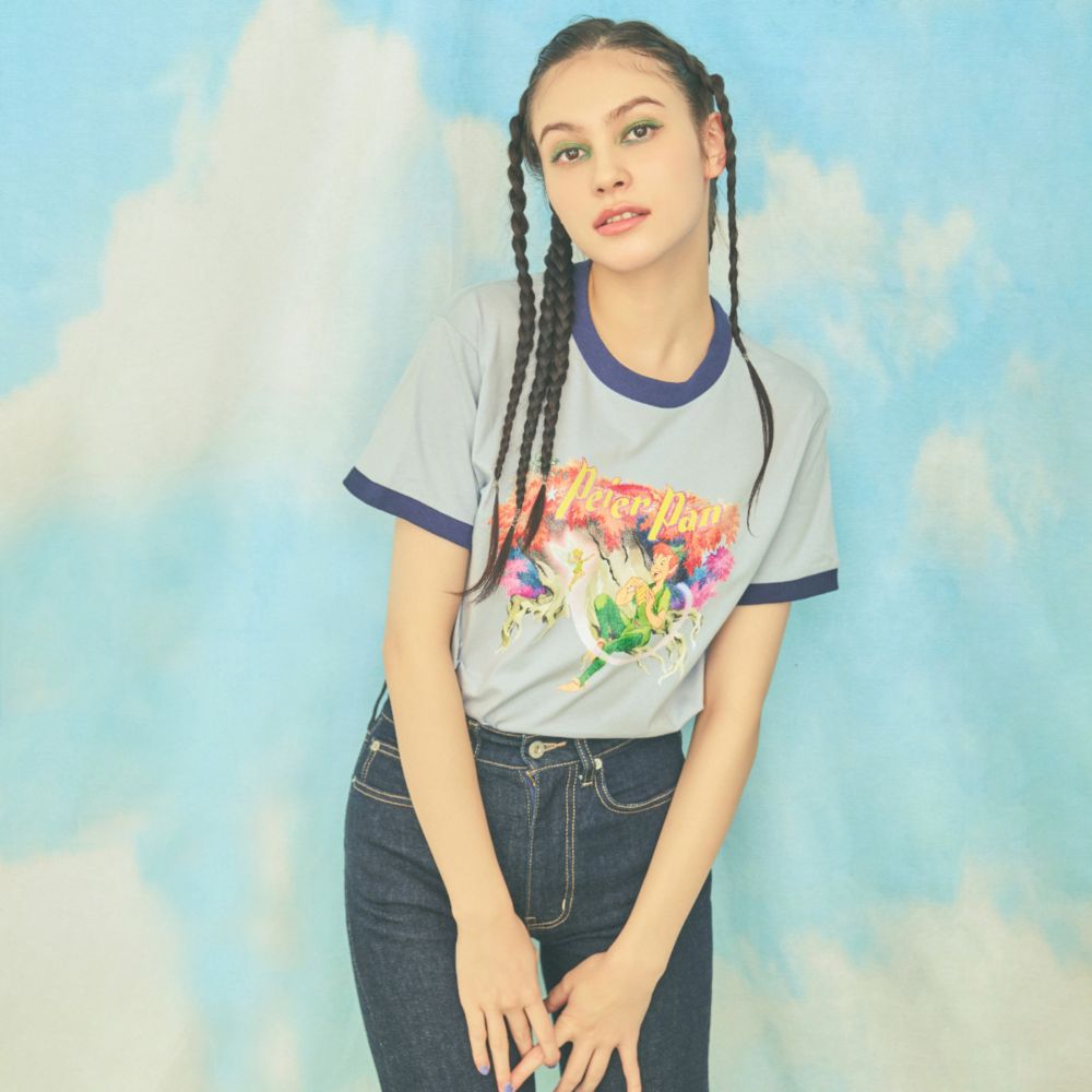 【Disney】ピーター・パン/ヴィンテージ風アートリンガーTシャツ