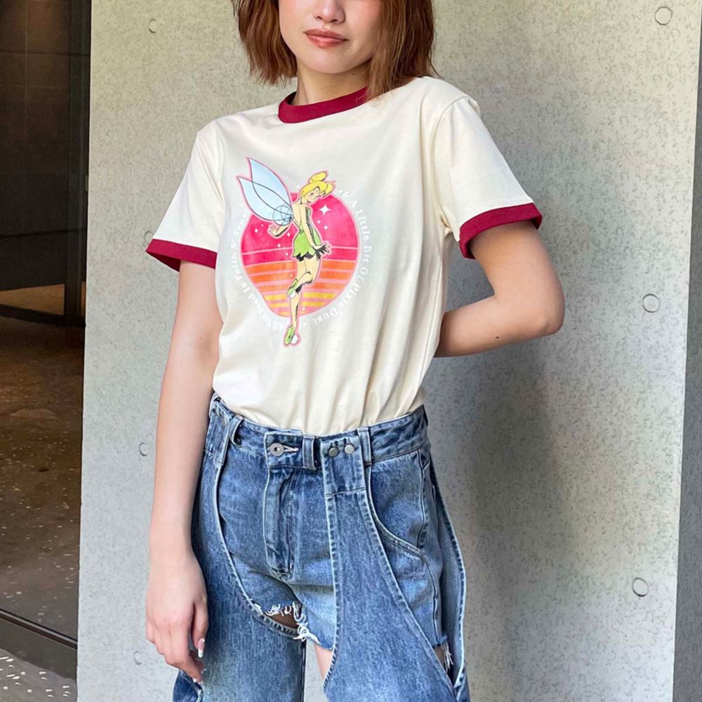 【Disney】ピーター・パン/ティンカー・ベル/ヴィンテージ風アートリンガーTシャツ
