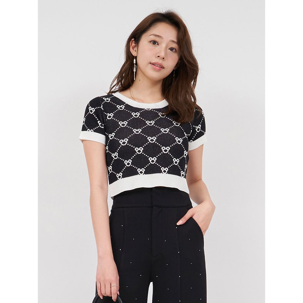 【さりげなミッキー】配色ジャガードニットトップス(ROYAL PARTY)