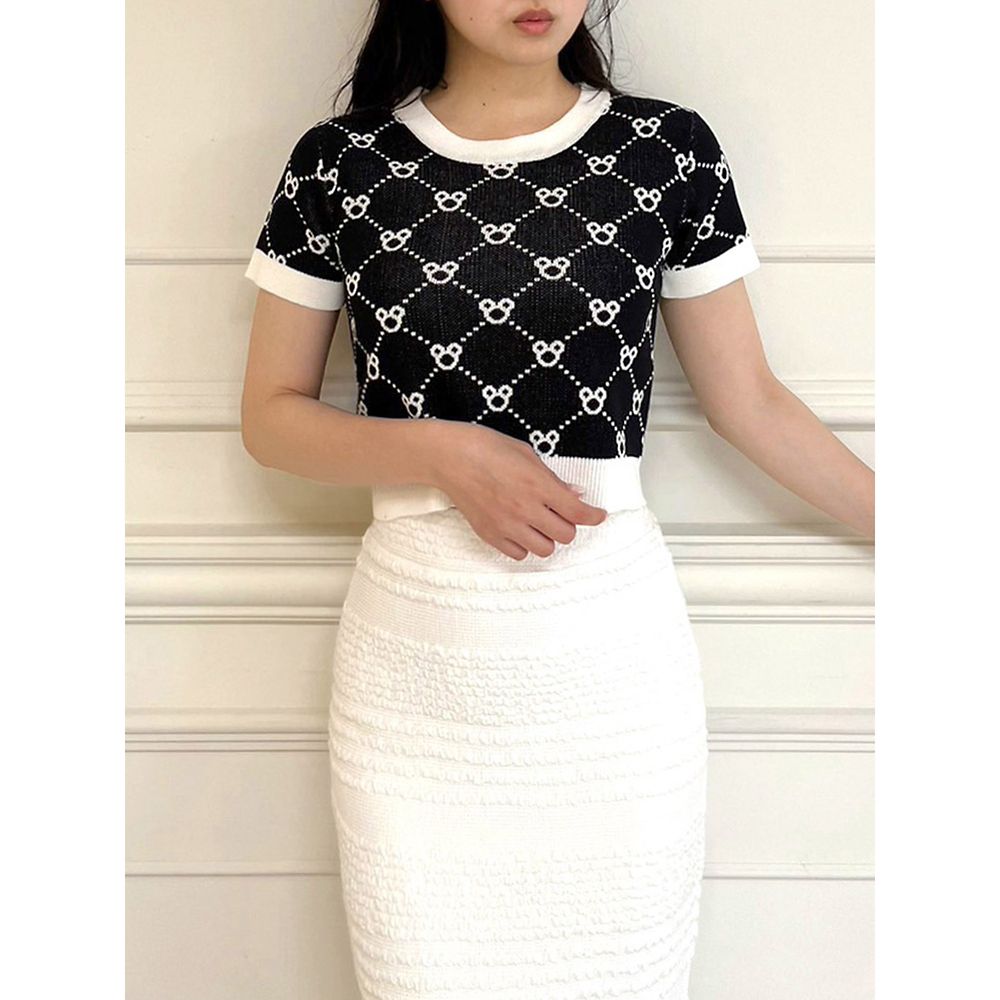 【さりげなミッキー】配色ジャガードニットトップス(ROYAL PARTY)