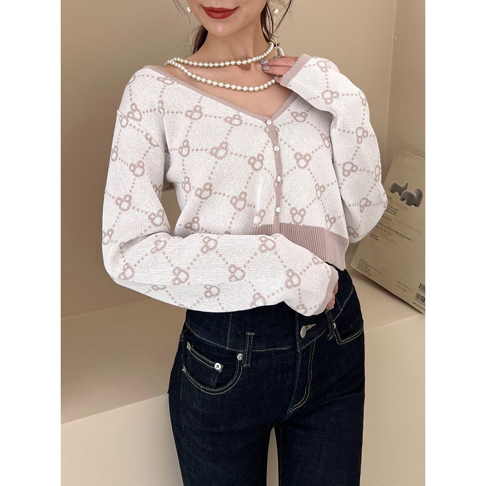 【さりげなミッキー】配色ジャガードニットカーディガン(ROYAL PARTY)