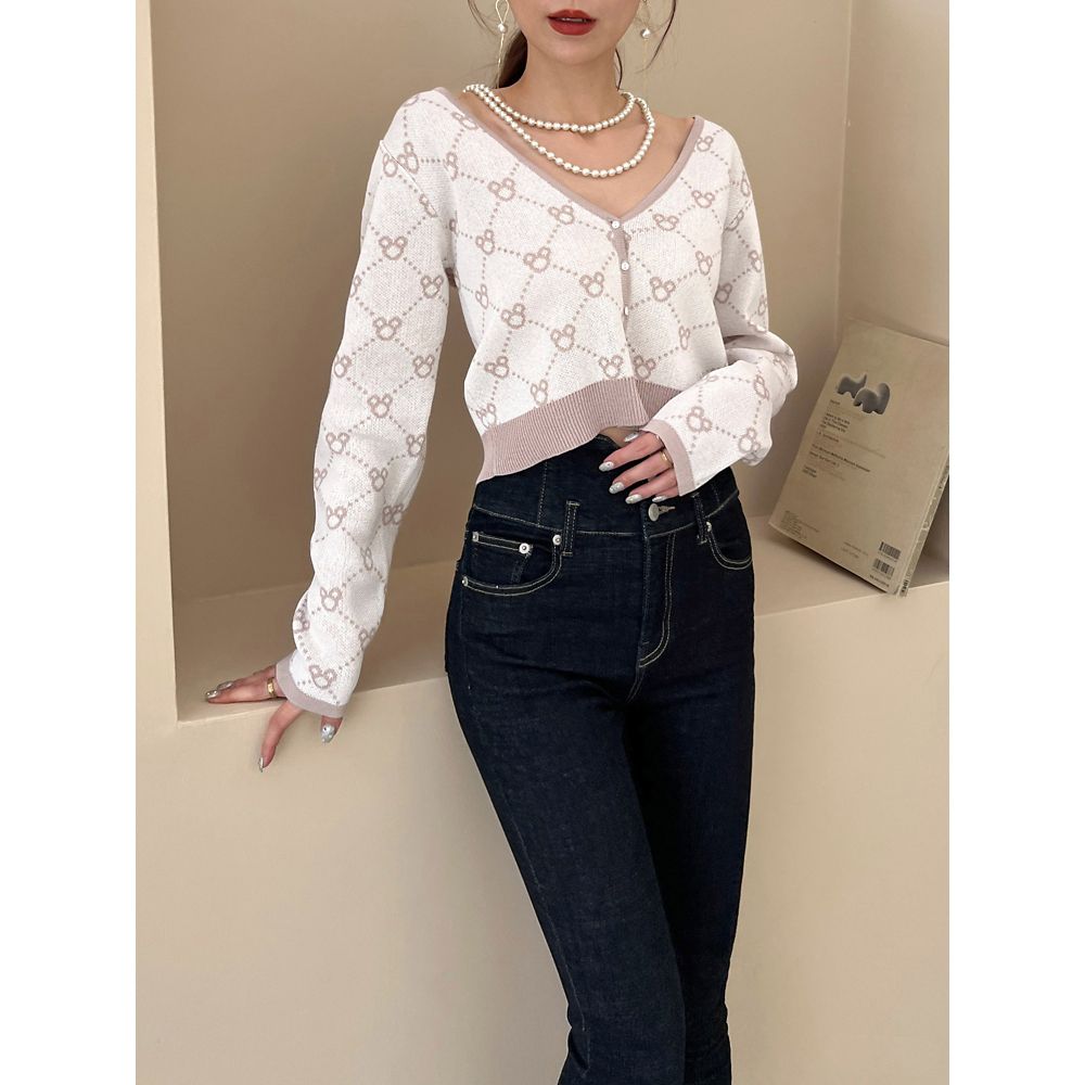 【さりげなミッキー】配色ジャガードニットカーディガン(ROYAL PARTY)