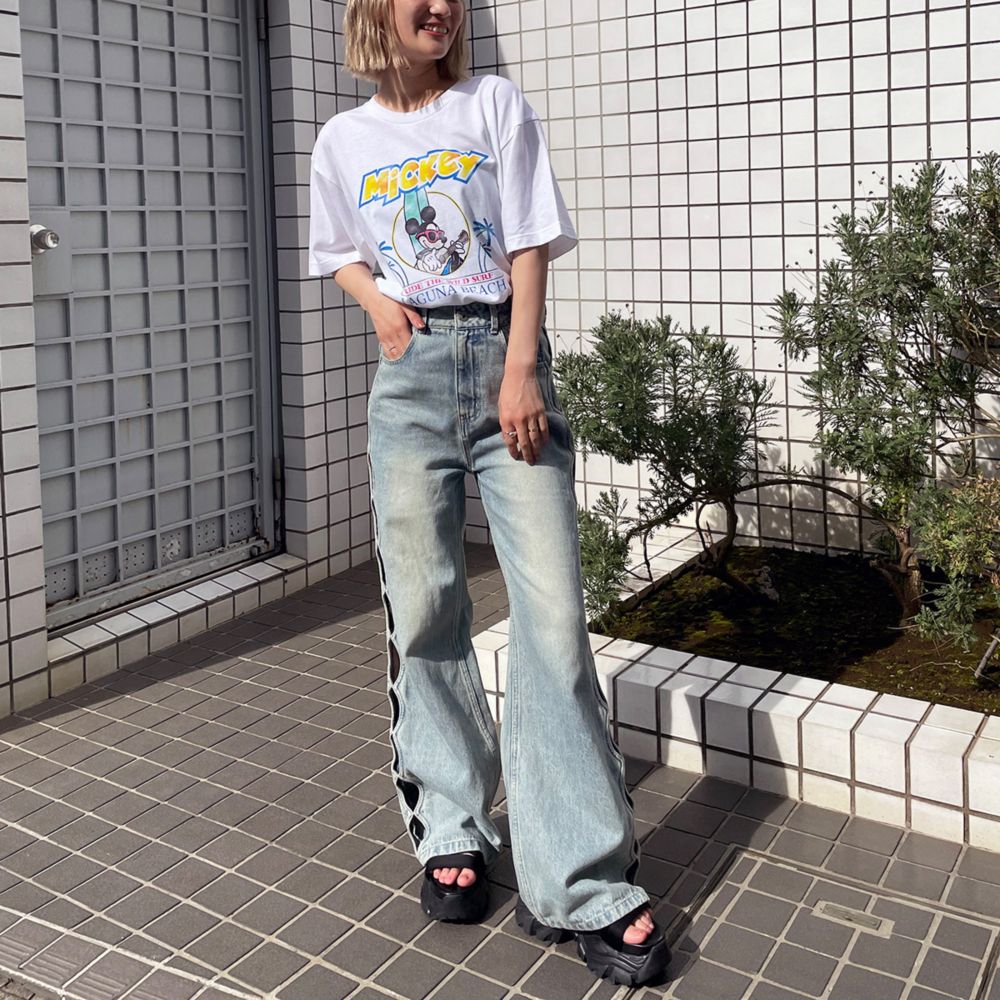 ミッキーマウス/ヴィンテージ風ピグメントTシャツ/ホワイト