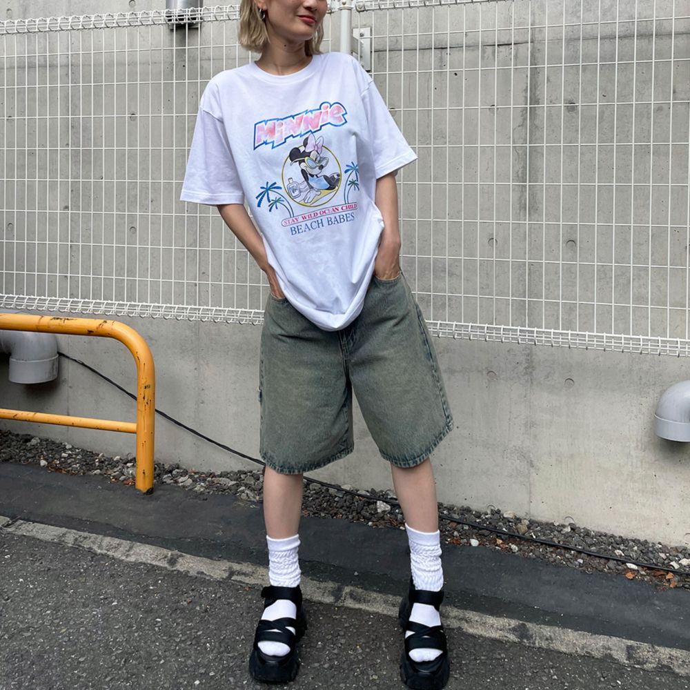 ミニーマウス/ヴィンテージ風ピグメントTシャツ/ホワイト