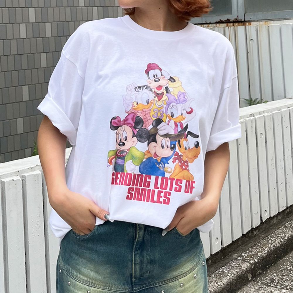 ミッキー&フレンズ/ヴィンテージ風ピグメントTシャツ/ホワイト