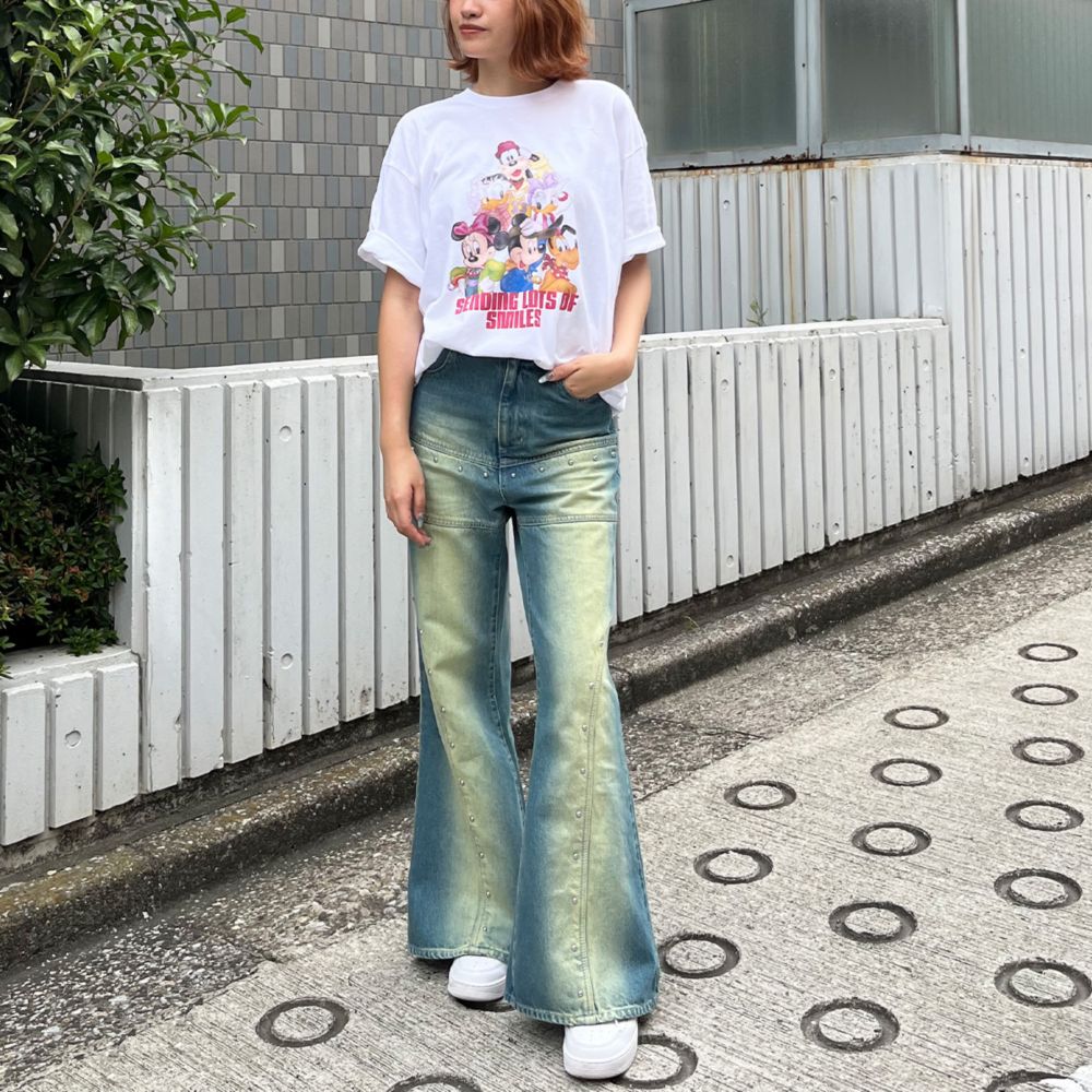 ミッキー&フレンズ/ヴィンテージ風ピグメントTシャツ/ホワイト