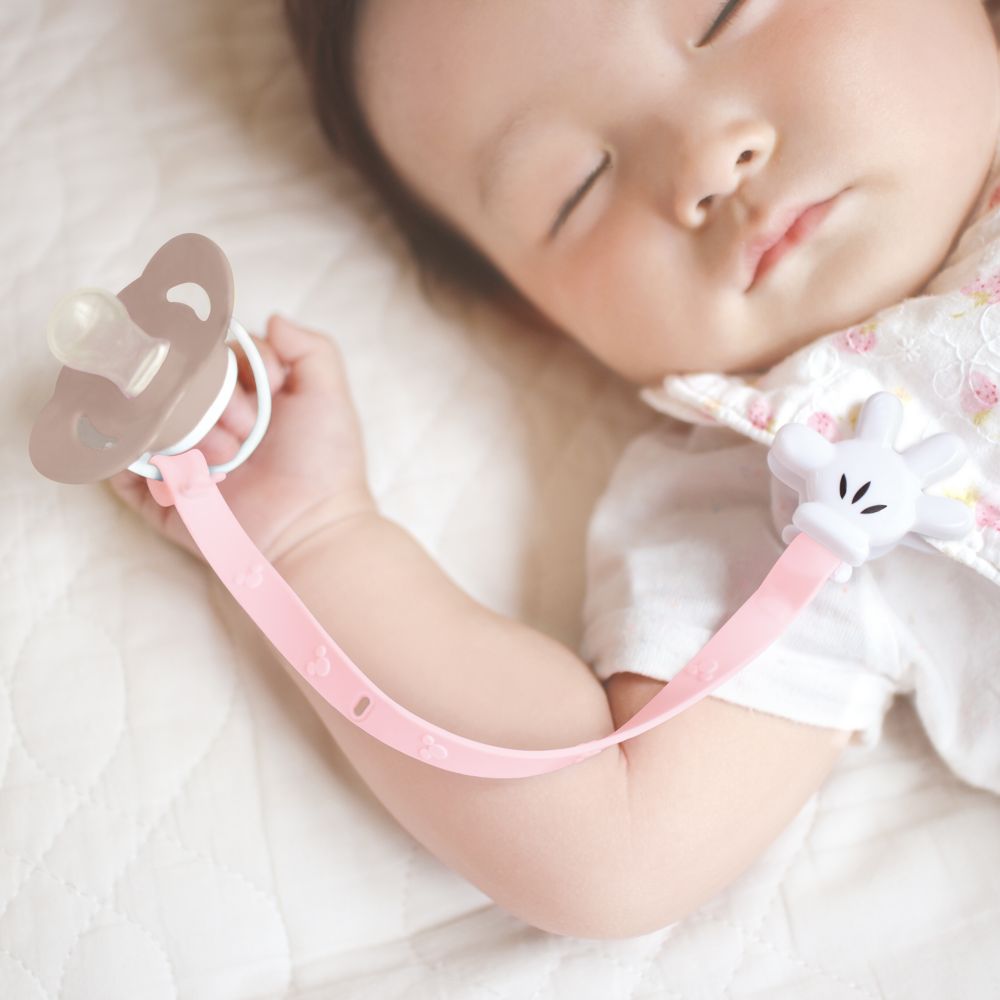 ミッキーマウス　おしゃぶり&トイホルダー　ピンクベージュ