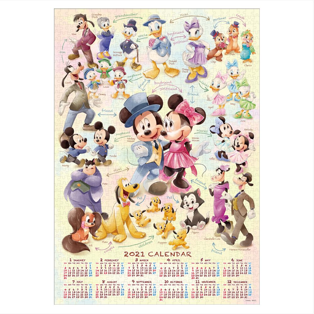 公式 ショップディズニー スタンダードキャラクター ジグソーパズル 1000ピース Mickey Friends 2021年カレンダー ジグソーパズル