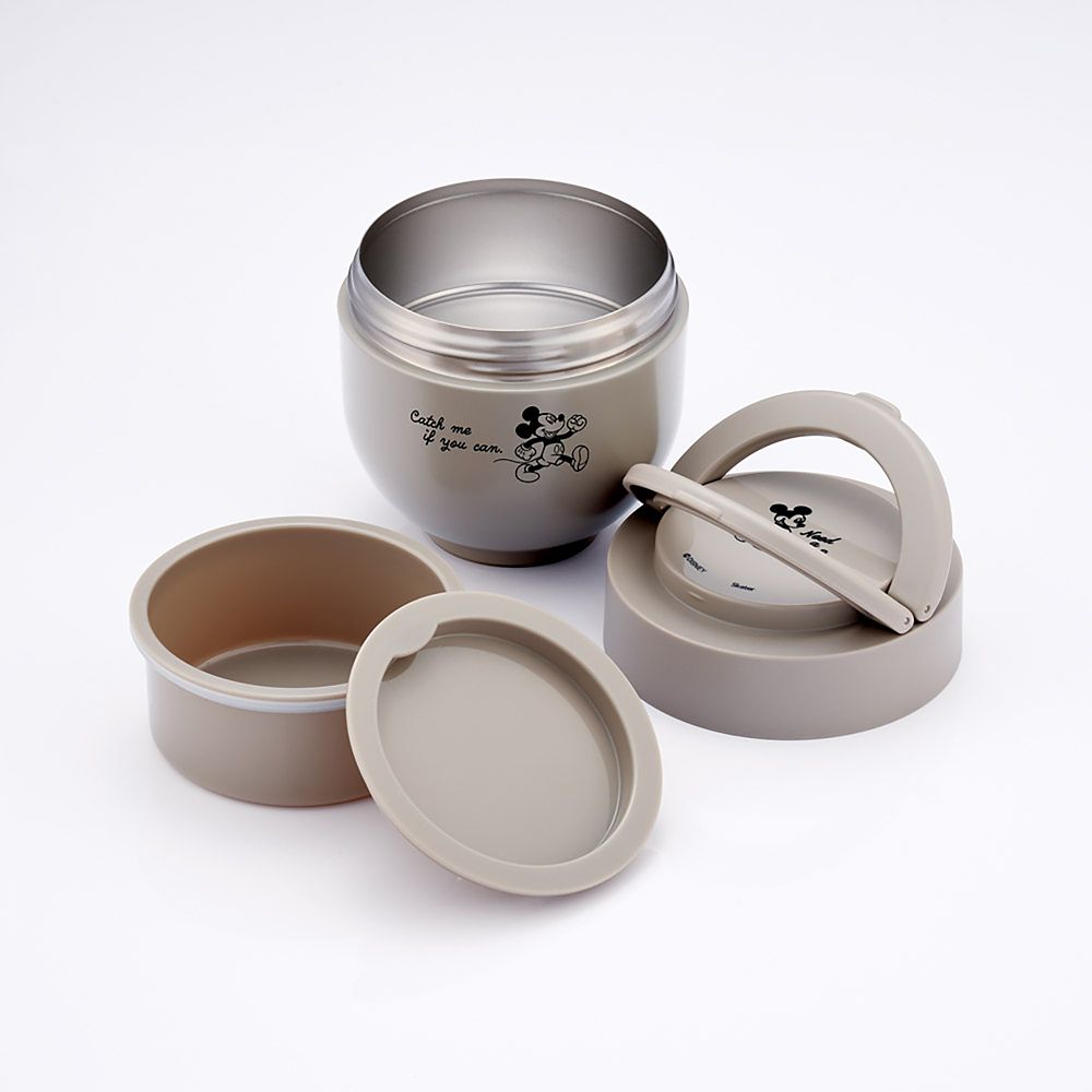 保温弁当箱 丼ぶり型 540ml 女性用 2段 ランチジャー 折りたたみハンドル付 ミッキーマウス シンプルロゴ スケーター LDNO6_70897