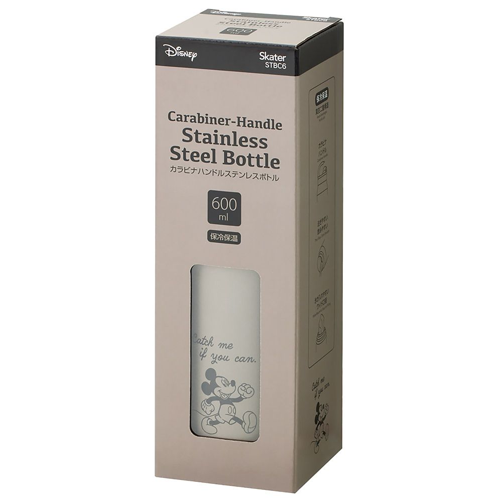 カラビナハンドル ステンレスボトル 保温 保冷 水筒 600ml 真空二重構造 ミッキーマウス シンプルロゴ スケーター STBC6_71117