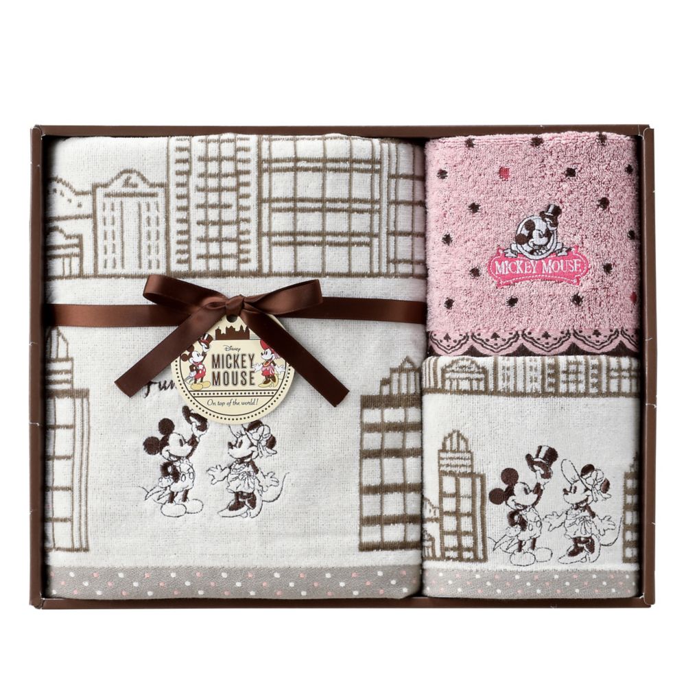 公式 ショップディズニー ミッキーマウス ミニーマウス タオルギフト ウォッシュタオル フェイスタオル バスタオル 3枚セット スウィートタウン