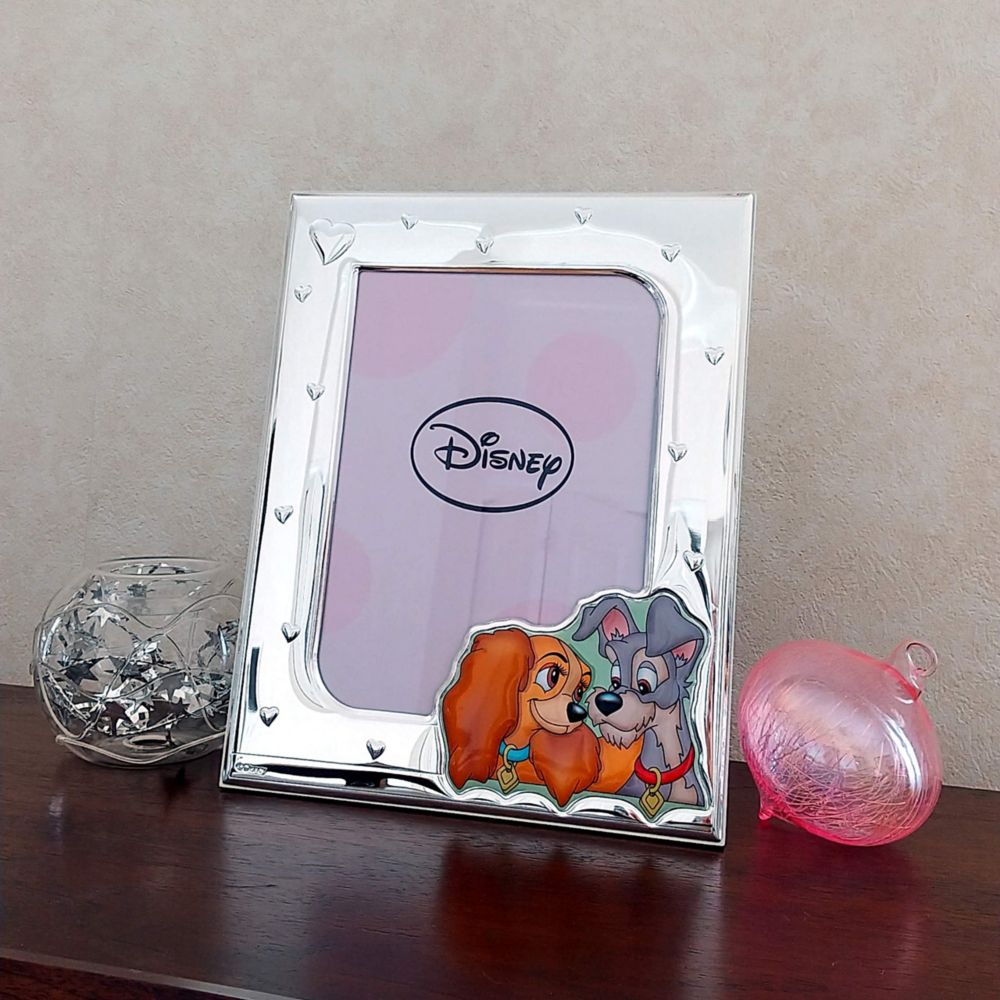 【イタリア直輸入】VALENTI　フォトフレーム　シルバー加工　わんわん物語　ピンク（ハートレリーフ）　D330 4LRA　13x18cm 　2L判