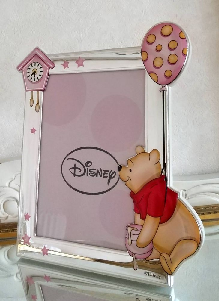 【イタリア直輸入】VALENTI　フォトフレーム　シルバー加工　くまのプーさん　フルカラーピンク（風船）　D239 4LRA　13x18cm 　2L判