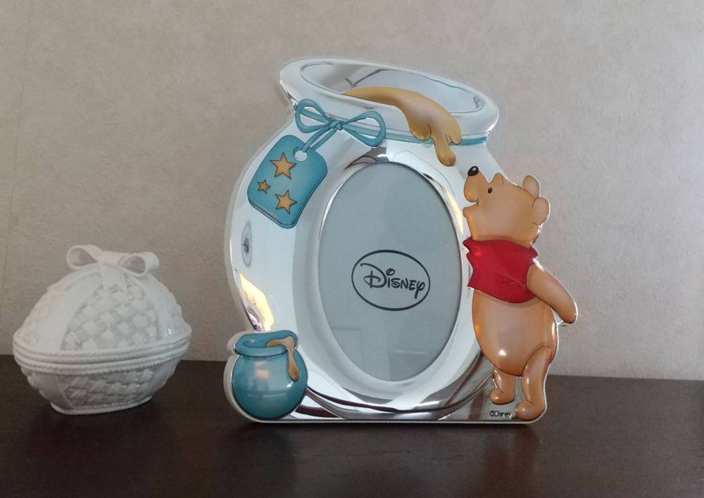 【イタリア直輸入】VALENTI　フォトフレーム　シルバー加工　くまのプーさん　フルカラーブルー（はちみつ壺）　D240 3XLC　10x15cm 　はがきサイズ