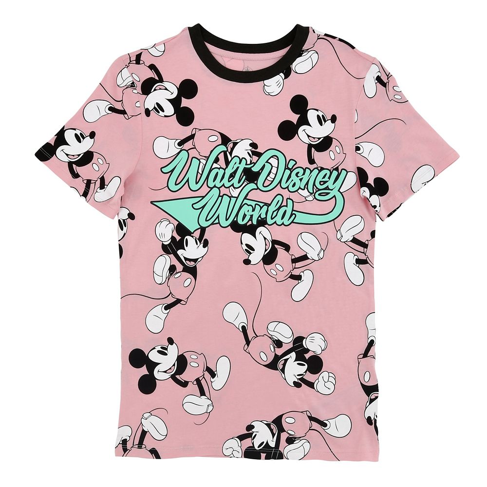 公式 ショップディズニー ミッキー 半袖tシャツ 総柄 ピンク Walt Disney Worldロゴ