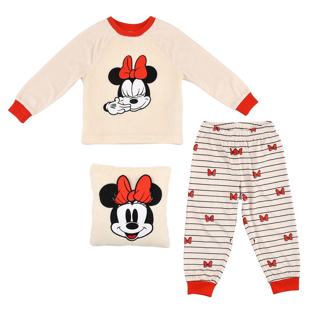 公式 ショップディズニー ミニー キッズ用長袖パジャマ クッション付き ホワイト 100 110 1