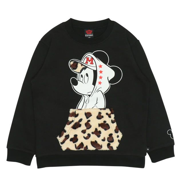 【ベビードール】ミッキー 親子お揃い ヒョウ柄ボアポケットトレーナー 0004K / ベビーサイズ キッズ ペアルック リンクコーデ トップス 長袖