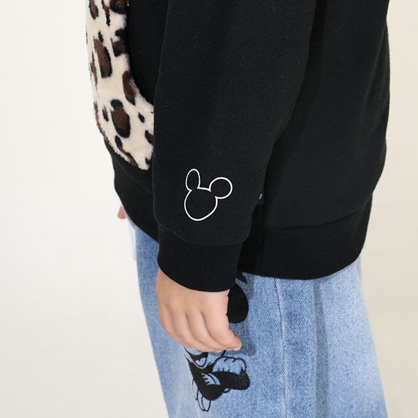 【ベビードール】ミッキー 親子お揃い ヒョウ柄ボアポケットトレーナー 0004K / ベビーサイズ キッズ ペアルック リンクコーデ トップス 長袖