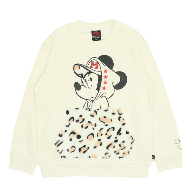 【ベビードール】ミッキー 親子お揃い ヒョウ柄ボアポケットトレーナー 0004K / ベビーサイズ キッズ ペアルック リンクコーデ トップス 長袖