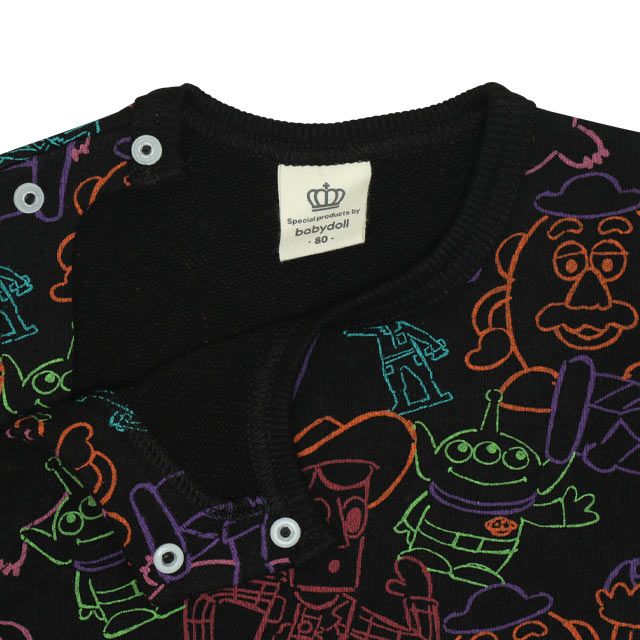 【ベビードール】トイ・ストーリー 裏毛総柄ドッキングロンパース 0005B / ベビーサイズ 赤ちゃん 出産祝い 贈り物 プレゼント リンクコーデ ペアルック 親子コーデ ベビー服 ウッディ バズ・ライトイヤー ハム リトルグリーンメン ポテトヘッド グリーンアーミーメン