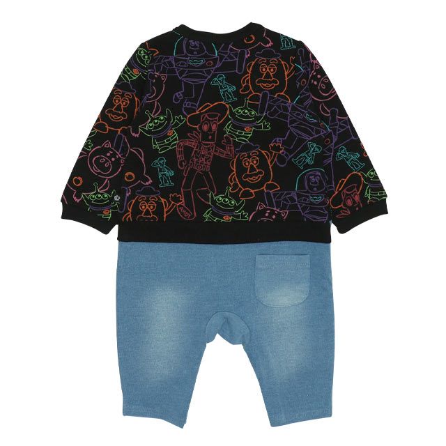 【ベビードール】トイ・ストーリー 裏毛総柄ドッキングロンパース 0005B / ベビーサイズ 赤ちゃん 出産祝い 贈り物 プレゼント リンクコーデ ペアルック 親子コーデ ベビー服 ウッディ バズ・ライトイヤー ハム リトルグリーンメン ポテトヘッド グリーンアーミーメン