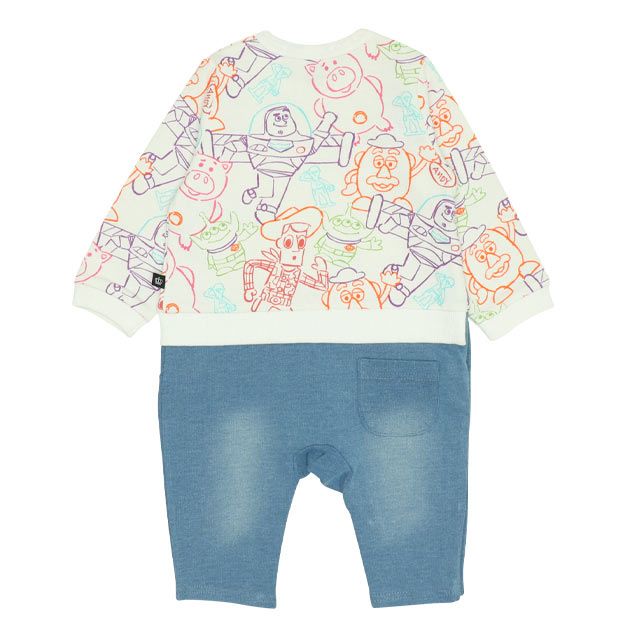 【ベビードール】トイ・ストーリー 裏毛総柄ドッキングロンパース 0005B / ベビーサイズ 赤ちゃん 出産祝い 贈り物 プレゼント リンクコーデ ペアルック 親子コーデ ベビー服 ウッディ バズ・ライトイヤー ハム リトルグリーンメン ポテトヘッド グリーンアーミーメン