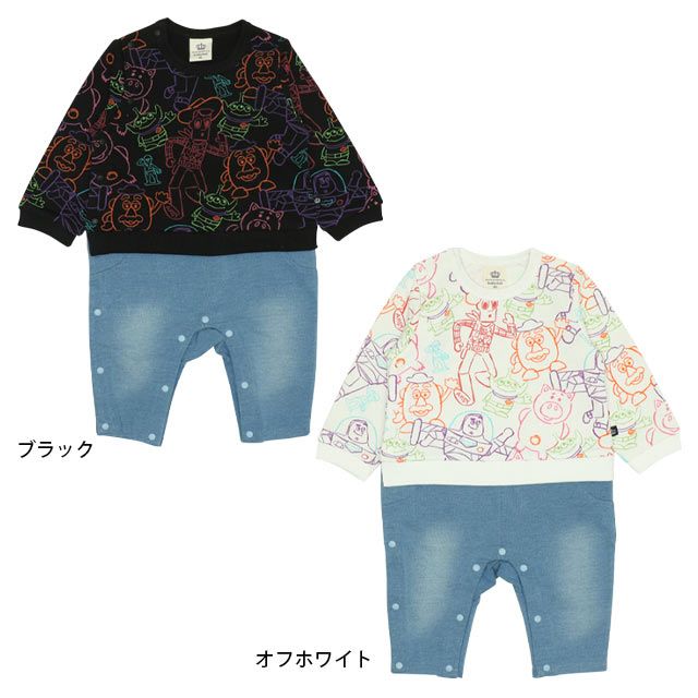 【ベビードール】トイ・ストーリー 裏毛総柄ドッキングロンパース 0005B / ベビーサイズ 赤ちゃん 出産祝い 贈り物 プレゼント リンクコーデ ペアルック 親子コーデ ベビー服 ウッディ バズ・ライトイヤー ハム リトルグリーンメン ポテトヘッド グリーンアーミーメン