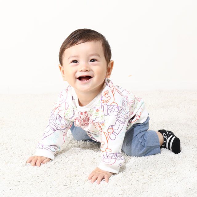 【ベビードール】トイ・ストーリー 裏毛総柄ドッキングロンパース 0005B / ベビーサイズ 赤ちゃん 出産祝い 贈り物 プレゼント リンクコーデ ペアルック 親子コーデ ベビー服 ウッディ バズ・ライトイヤー ハム リトルグリーンメン ポテトヘッド グリーンアーミーメン