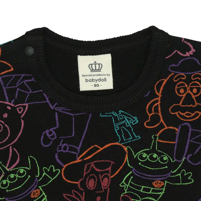 【ベビードール】トイ・ストーリー 裏毛総柄ドッキングロンパース 0005B / ベビーサイズ 赤ちゃん 出産祝い 贈り物 プレゼント リンクコーデ ペアルック 親子コーデ ベビー服 ウッディ バズ・ライトイヤー ハム リトルグリーンメン ポテトヘッド グリーンアーミーメン