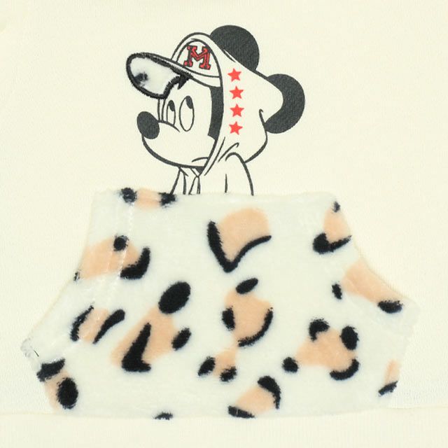 【ベビードール】ミッキー ヒョウ柄ボアポケットドッキングロンパース 0006B / ベビーサイズ 赤ちゃん 出産祝い 贈り物 プレゼント リンクコーデ ペアルック 親子コーデ ベビー服 スウェット素材