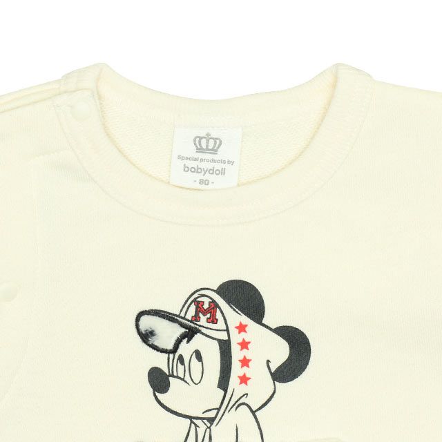 【ベビードール】ミッキー ヒョウ柄ボアポケットドッキングロンパース 0006B / ベビーサイズ 赤ちゃん 出産祝い 贈り物 プレゼント リンクコーデ ペアルック 親子コーデ ベビー服 スウェット素材