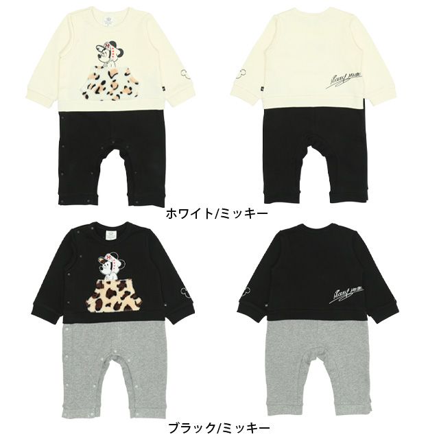 【ベビードール】ミッキー ヒョウ柄ボアポケットドッキングロンパース 0006B / ベビーサイズ 赤ちゃん 出産祝い 贈り物 プレゼント リンクコーデ ペアルック 親子コーデ ベビー服 スウェット素材