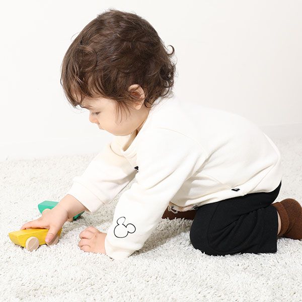 【ベビードール】ミッキー ヒョウ柄ボアポケットドッキングロンパース 0006B / ベビーサイズ 赤ちゃん 出産祝い 贈り物 プレゼント リンクコーデ ペアルック 親子コーデ ベビー服 スウェット素材