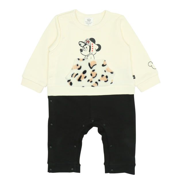 【ベビードール】ミッキー ヒョウ柄ボアポケットドッキングロンパース 0006B / ベビーサイズ 赤ちゃん 出産祝い 贈り物 プレゼント リンクコーデ ペアルック 親子コーデ ベビー服 スウェット素材