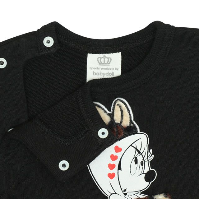 【ベビードール】ミニー ヒョウ柄ボアポケットドッキングロンパース 0006B / ベビーサイズ 赤ちゃん 出産祝い 贈り物 プレゼント リンクコーデ ペアルック 親子コーデ ベビー服 スウェット素材