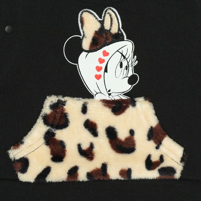 【ベビードール】ミニー ヒョウ柄ボアポケットドッキングロンパース 0006B / ベビーサイズ 赤ちゃん 出産祝い 贈り物 プレゼント リンクコーデ ペアルック 親子コーデ ベビー服 スウェット素材