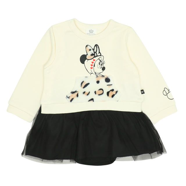 【ベビードール】ミニー ヒョウ柄ボアポケットドッキングロンパース 0006B / ベビーサイズ 赤ちゃん 出産祝い 贈り物 プレゼント リンクコーデ ペアルック 親子コーデ ベビー服 スウェット素材