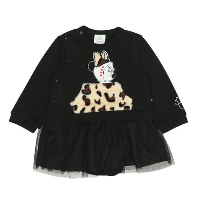 【ベビードール】ミニー ヒョウ柄ボアポケットドッキングロンパース 0006B / ベビーサイズ 赤ちゃん 出産祝い 贈り物 プレゼント リンクコーデ ペアルック 親子コーデ ベビー服 スウェット素材