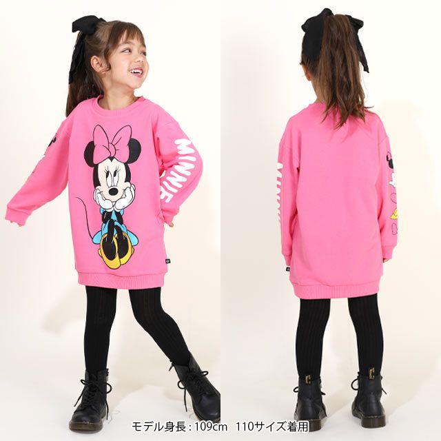 【ベビードール】ミニー 親子お揃い BIGフェイスチュニック丈ワンピース 0026K / ベビーサイズ キッズ トップス トレーナー ワンピ ロング丈 スウェット素材 春秋冬
